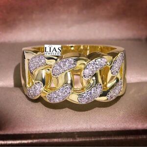 New 18k yellow gold men’s wedding ring Cuban link ring